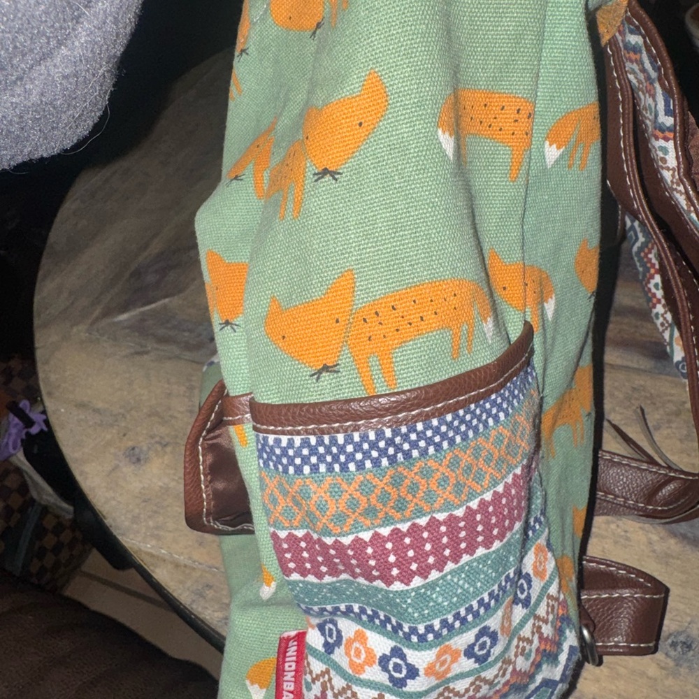 Stylish Union Bay Green and Brown Fox Print Backpack - Picture 5 of 9